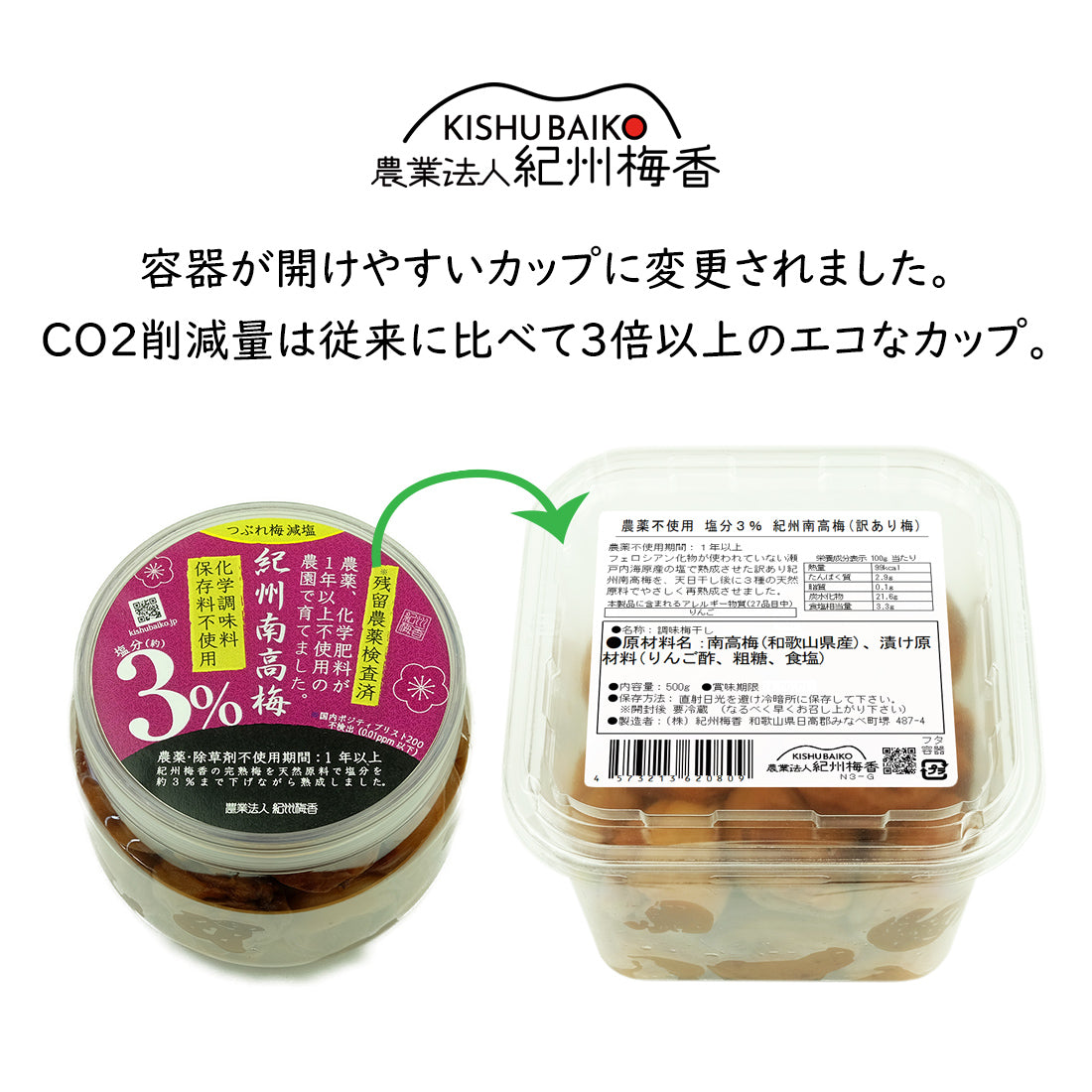 ー【無農薬 無添加 減塩 梅干し】紀州梅香 訳アリつぶれ梅 500g （中粒～大粒）- N3-G